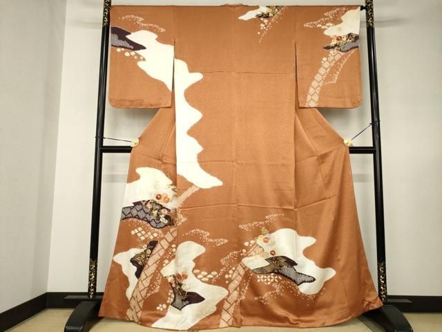 平和屋着物●創業460年・千總　訪問着　駒刺繍　絞り　金彩　正絹　逸品　AABJ8184ck