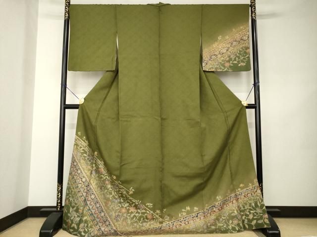 平和屋着物●訪問着　更紗花文　金彩　やまと誂製　ロング丈　正絹　逸品　AABJ8203ck