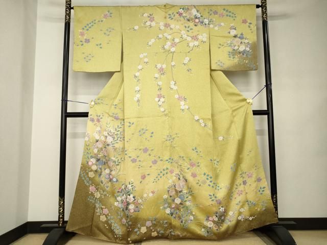 平和屋着物●訪問着　草花文　暈し染め　金彩　正絹　逸品　AABJ8204ck