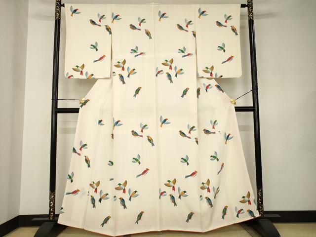 平和屋着物●訪問着　鳥　正絹　逸品　AABJ8218ck
