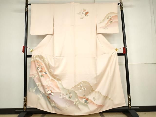 平和屋着物●訪問着　重ね山草花文　暈し染め　金彩　正絹　逸品　AABJ6674cs