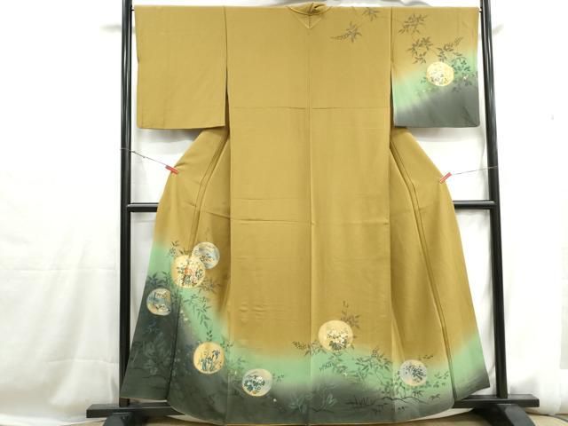 逸品 正絹 暈し染め 平和屋着物○訪問着 舞花文 金通し地 絞り 金彩