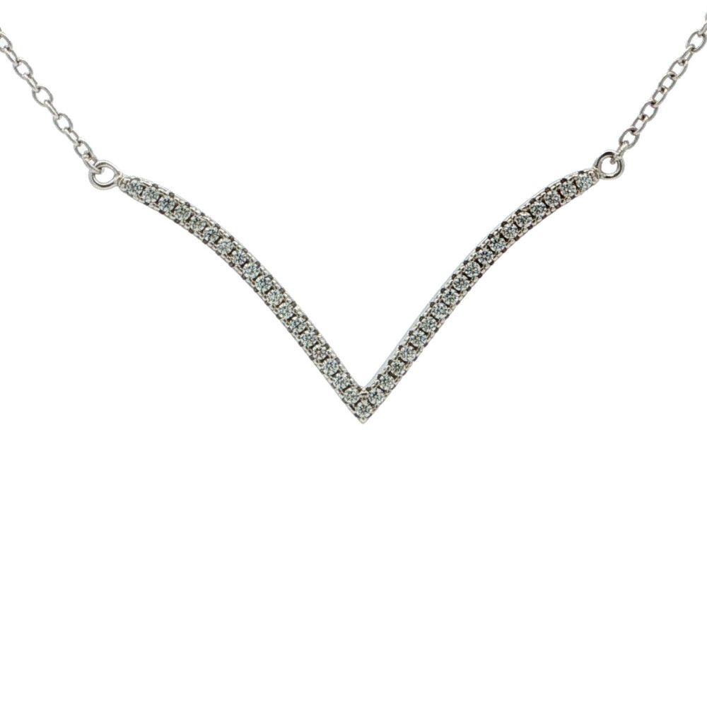 モアサナイト Moissanite vモチーフアルファベット コスチュームジュエリーネックレス ペンダント Sv925-2.2g シルバー【♀】【S】【レディース】★■618954【中古】