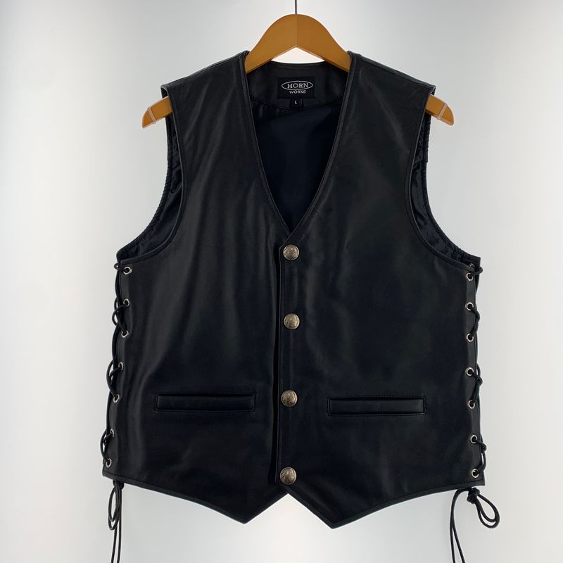 【中古品】 Horn Works ホーンワークス LEATHER VEST WITH CONCHO BUTTONS レザー ベスト コンチョ ボタン ライトアウター 本革 【145-260627-ko-11-tei】