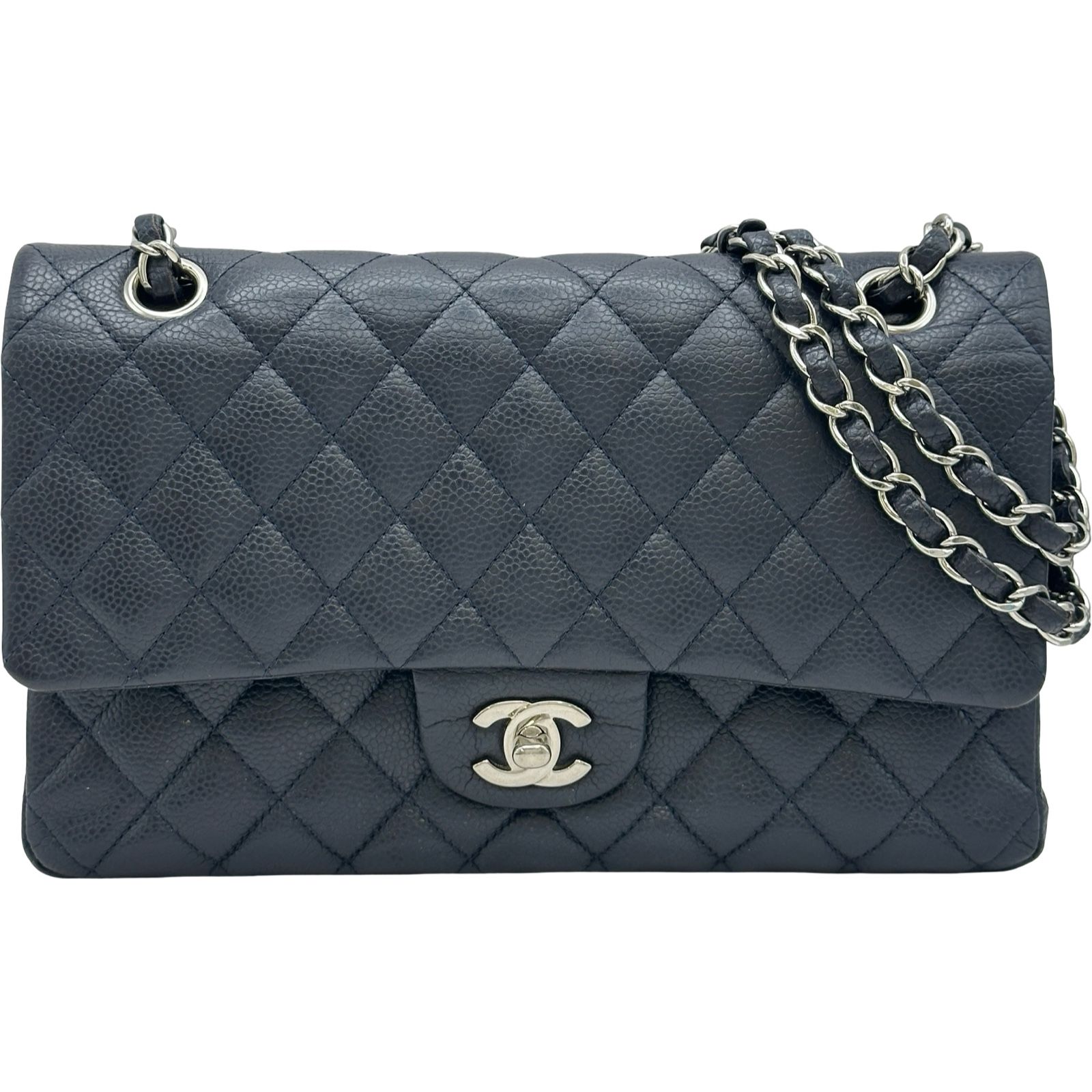 シャネル CHANEL マトラッセ25 A01112 18番台 ネイビー/シルバー金具 キャビアスキン レディース ショルダーバッグ