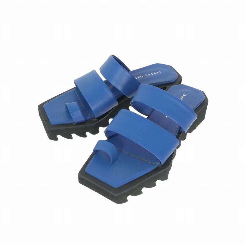 サトルササキ SATORU SASAKI Square Toe Sandal レザー スクエアトゥサンダル 靴 ブルー/ブラック