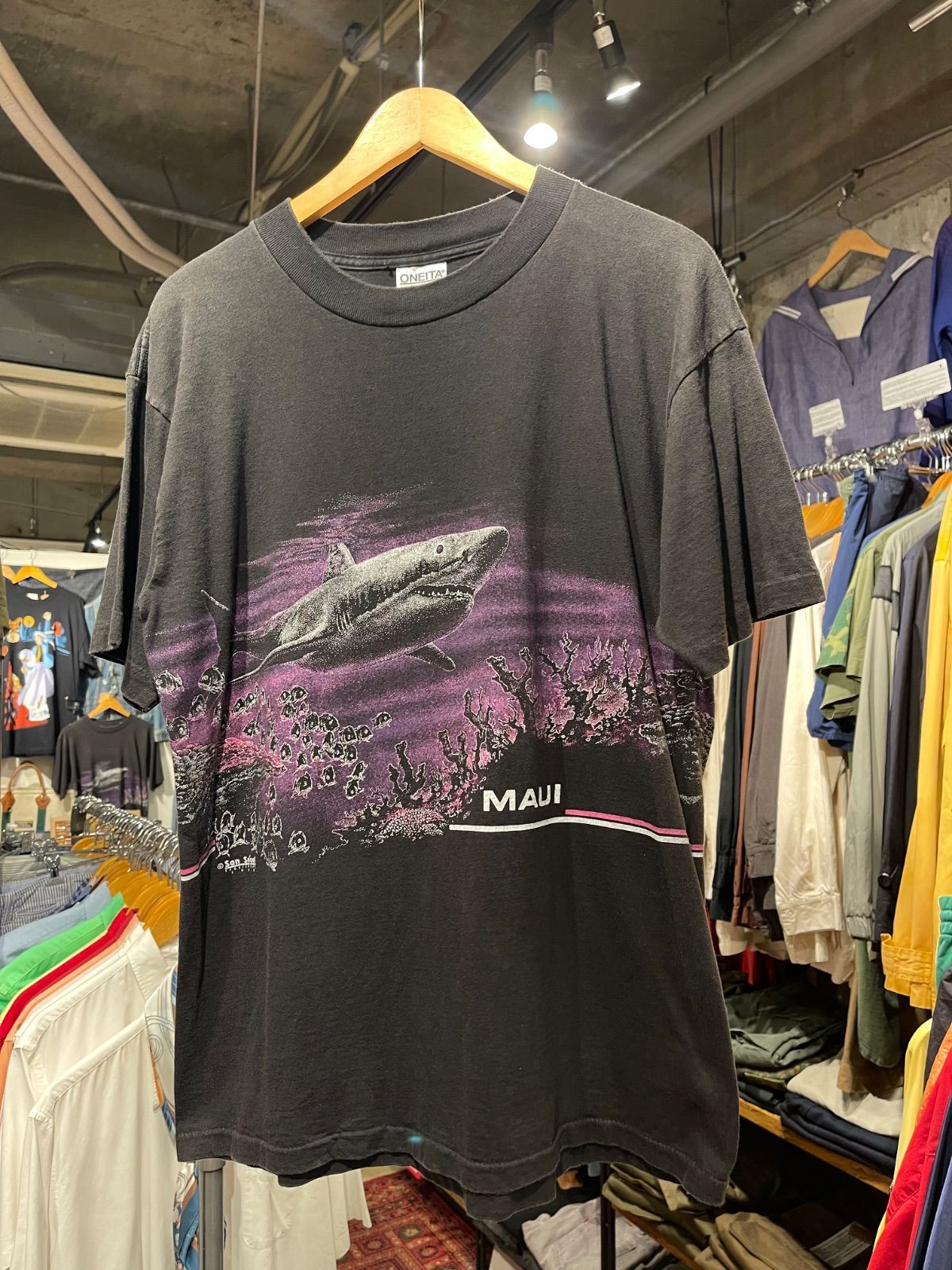 【 90’s USA / Great White Shark / Animal T-Shirt 】ONEITA ホホジロサメ アニマルTシャツ ブラック XL