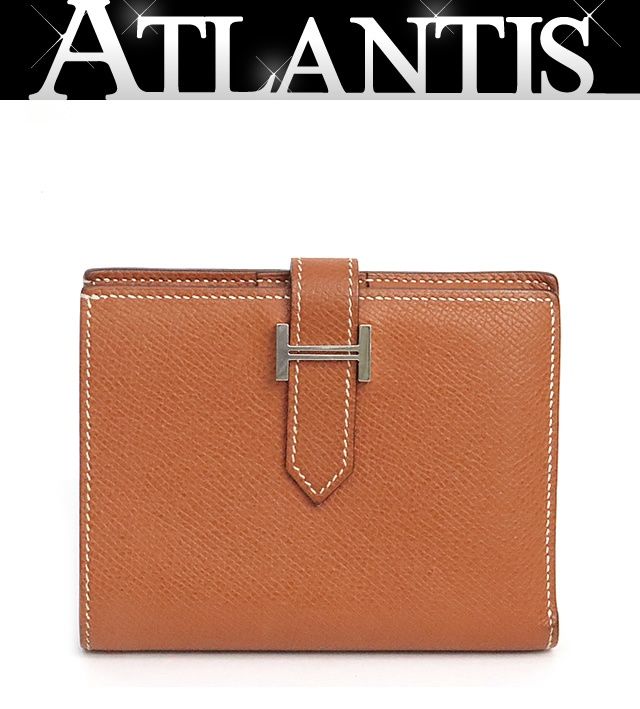 【広尾店】エルメス HERMES ベアンコンパクト 二つ折り財布 エプソン コニャック SV金具 □I刻印(2005年) 【19413】