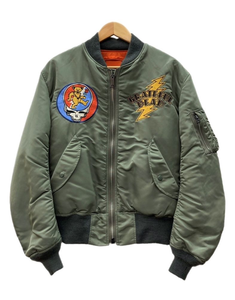トイズマッコイ TOYS McCOY × Grateful Dead グレイトフル デッド Type MA-1 Reversible Flight Jacket リバーシブル フライト ジャケット ジップアップ 緑 刺繍 グリーン L 104MT-3376