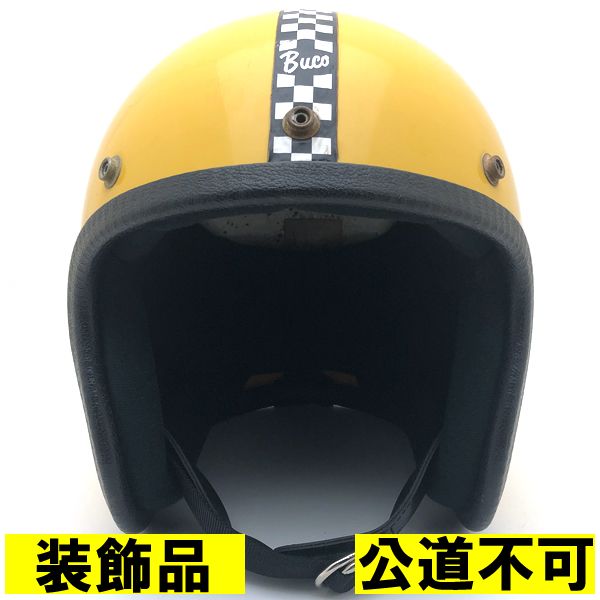 【装飾品・公道不可】BUCO ENDURO CHECKER YELLOW 59cm 【海外直輸入中古品】スモールジェットヘルメット オープンフェイス アメリカン ブコ エンデューロ イエロー 黄色 チェッカー 柄 M～Lサイズ