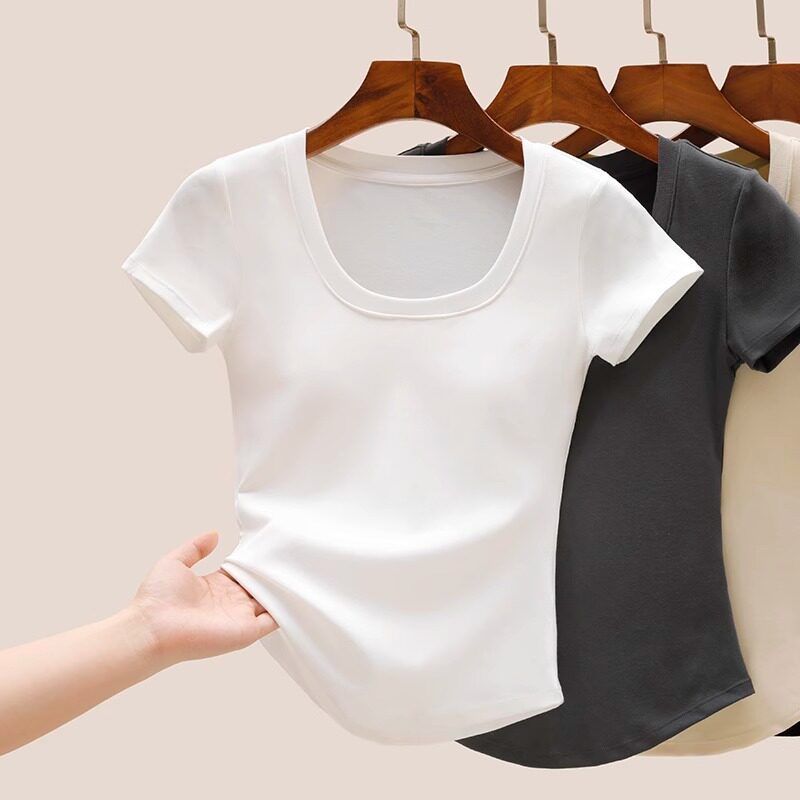 テンセル 半袖 Tシャツ カップ付き Uネック フィットネス ヨガ インナー レディース トップス デイリー 春 夏 新作 ホワイト