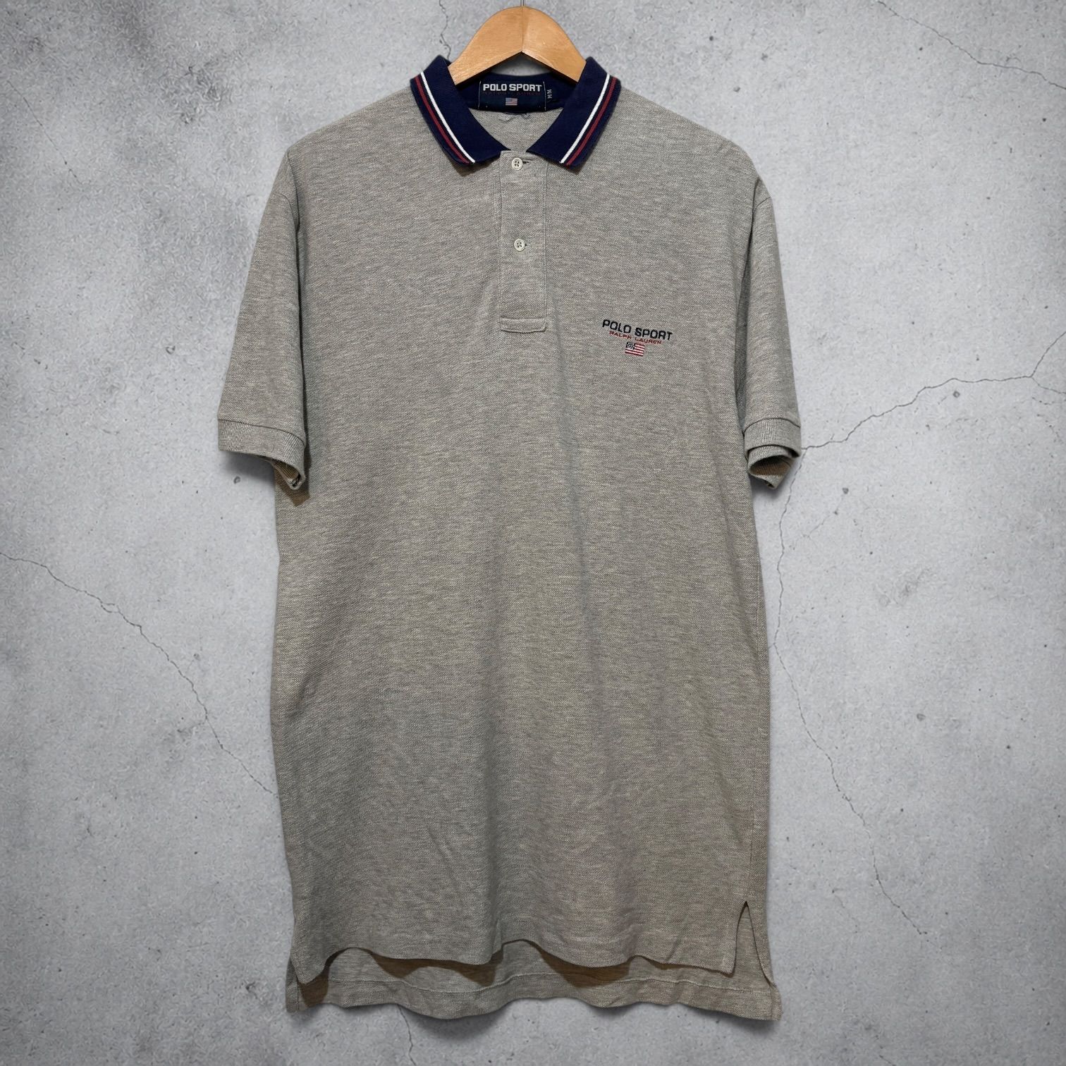 90-00s POLO SPORT Polo Shirt M GREY ポロスポーツ 半袖 ポロシャツ グレー 刺繍 古着