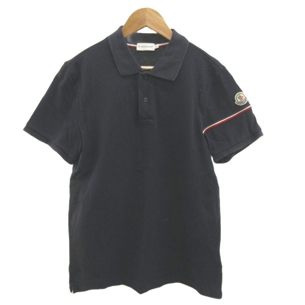 モンクレール MONCLER ポロシャツ S 紺 ネイビー 赤 レッド 白 ホワイト ロゴワッペン 半袖 /NP ■GY73