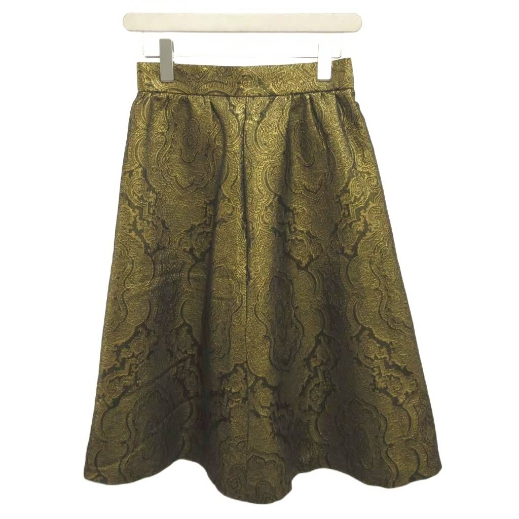 エトロ ETRO スカート フレアスカート ウール 40 ゴールドカラー ジャガード柄 ミディ丈 /NP ■GY19