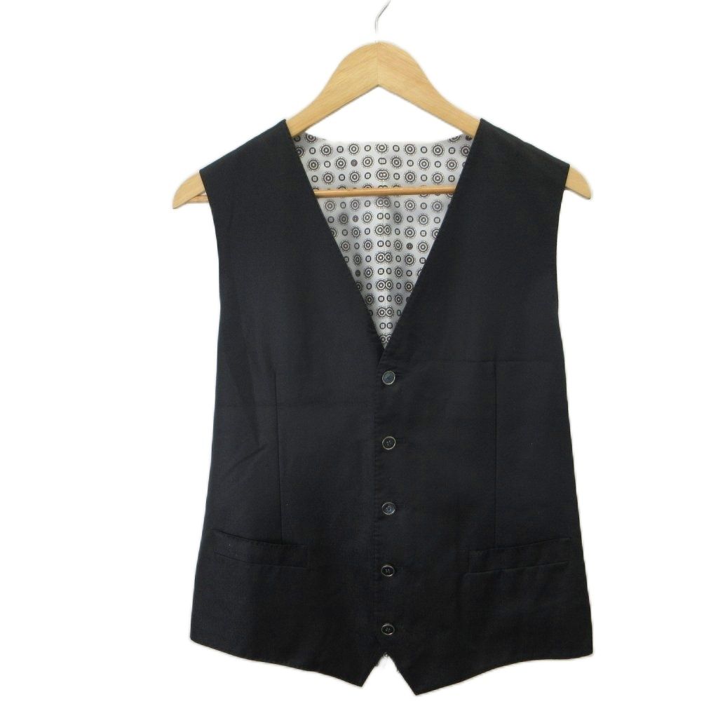 ドルチェ&ガッバーナ ドルガバ DOLCE&GABBANA SARTORIA ジレ ベスト 絹 シルク 黒 ブラック Vネック 総柄 /SH ■GY19
