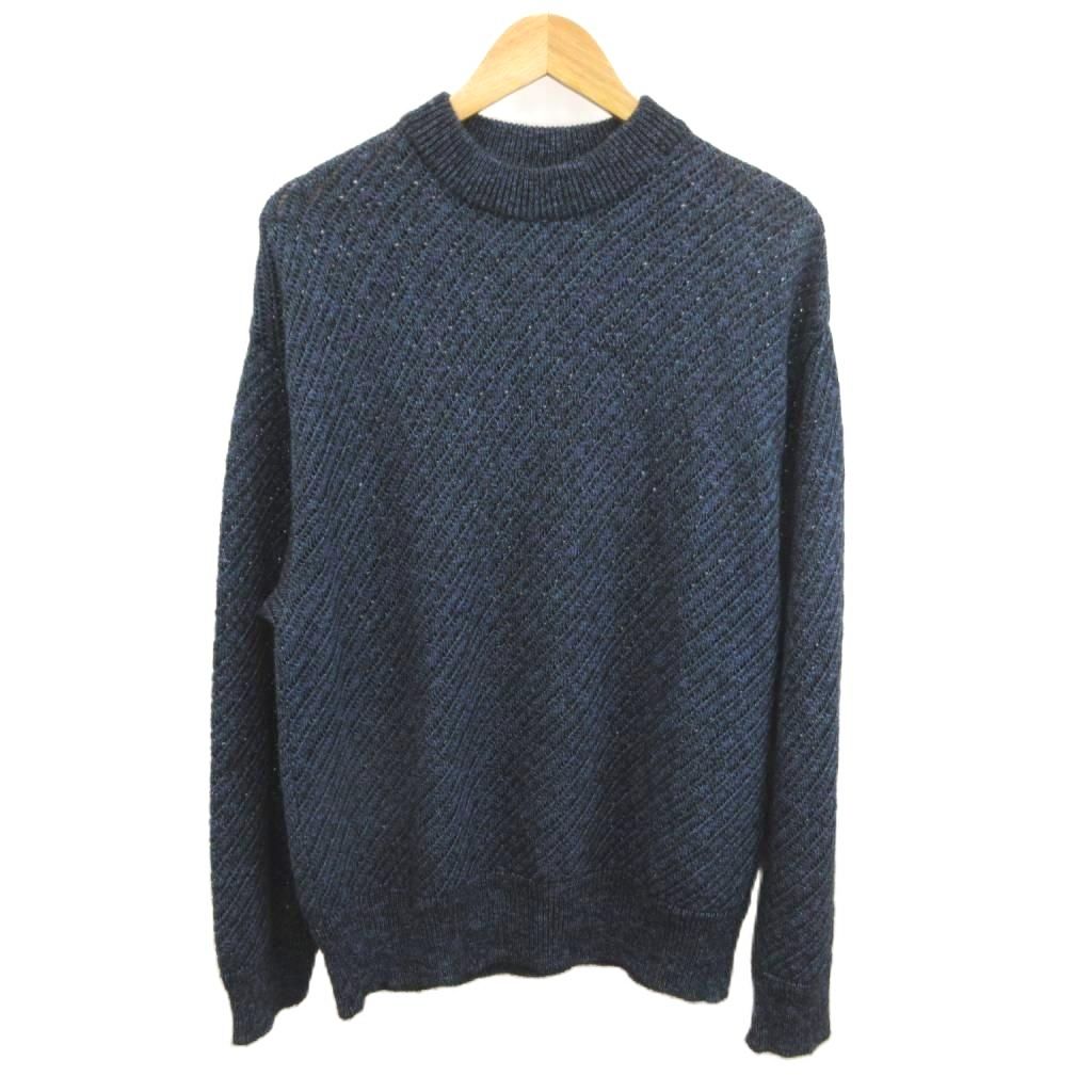 メゾンスペシャル MAISON SPECIAL 24aw Slub Yarn Mixed Bias Mesh Prime-Over Crew Neck Knit Pullover ニット スラブヤーン メッシュ セーター 1 青 ブルー 黒 ブラック 紫