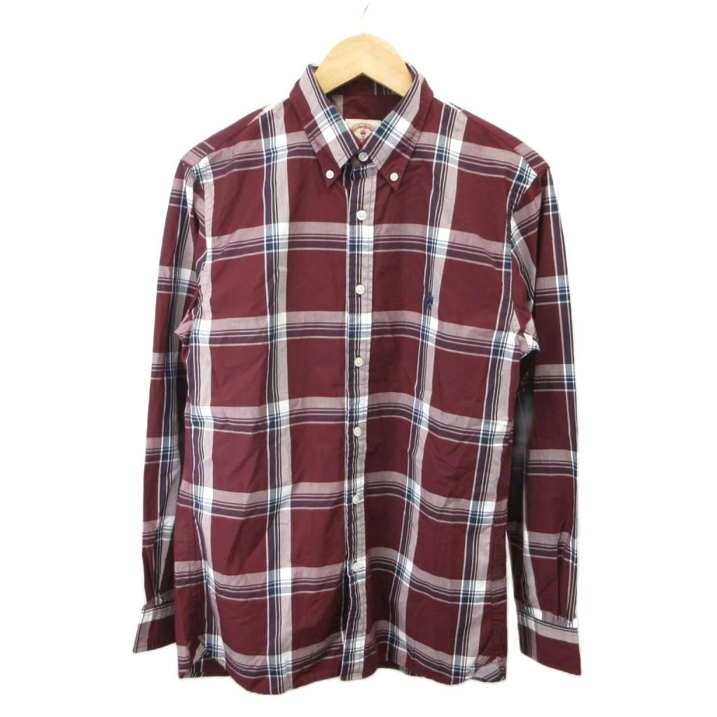 ブルックスブラザーズ BROOKS BROTHERS チェック柄長袖シャツ S ボルドーレッド 白 ホワイト 紺 ネイビー チェック柄 ボタンダウン 長袖 /SH ■GY03