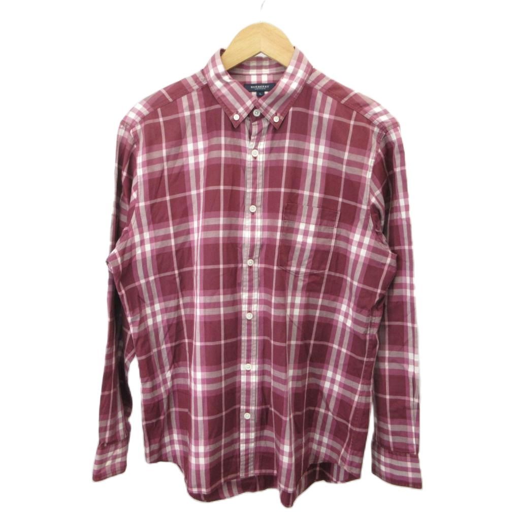 バーバリー ロンドン BURBERRY LONDON 長袖チェックシャツ シャツ L ボルドーレッド 紫 パープル チェック柄 ボタンダウン 長袖 A1M51-602-19 /SH ■GY03
