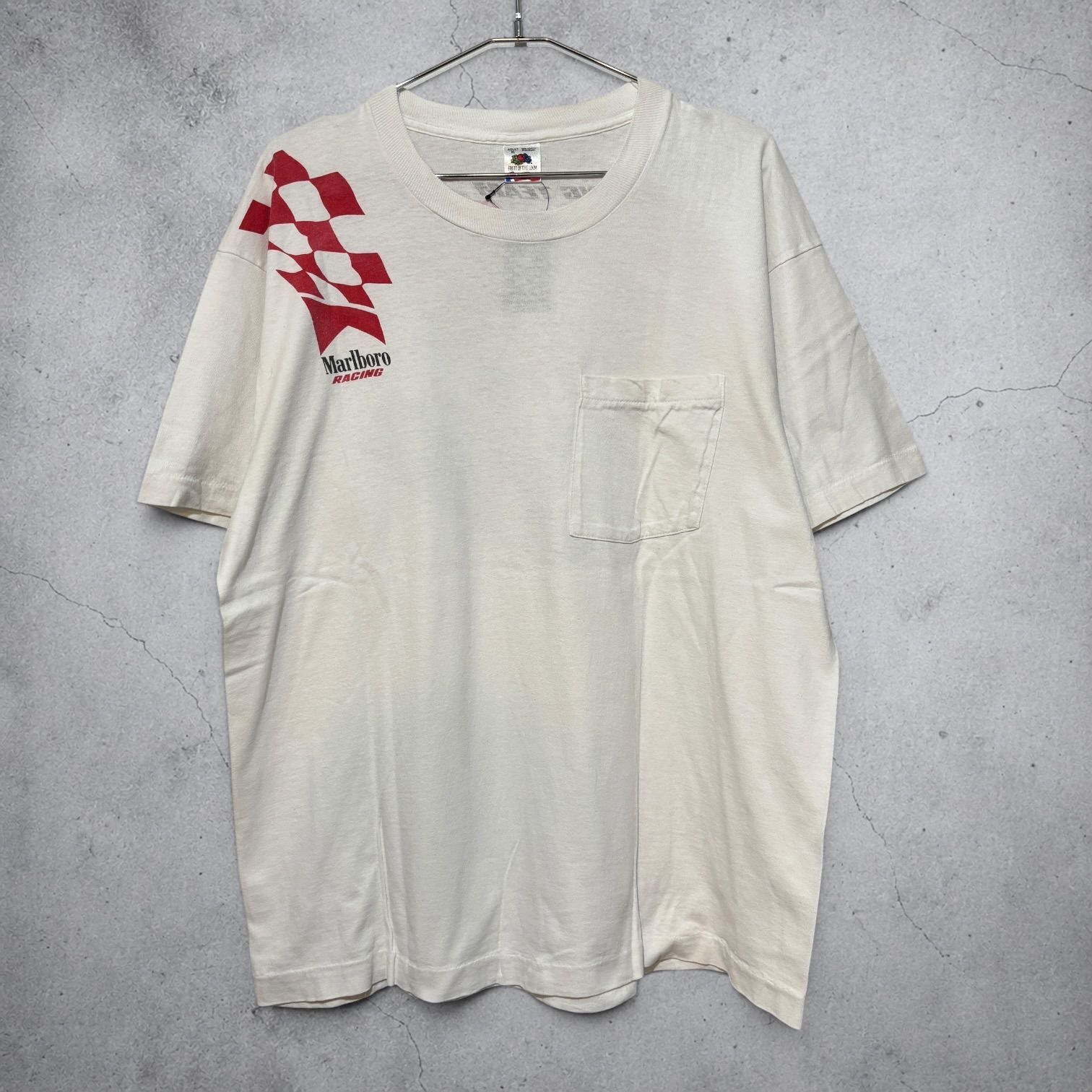 USA製 90s Marlboro RACING TEAM Pocket S/S Tee XL White マルボロレーシング ポケットT 半袖 タバコ 車 古着