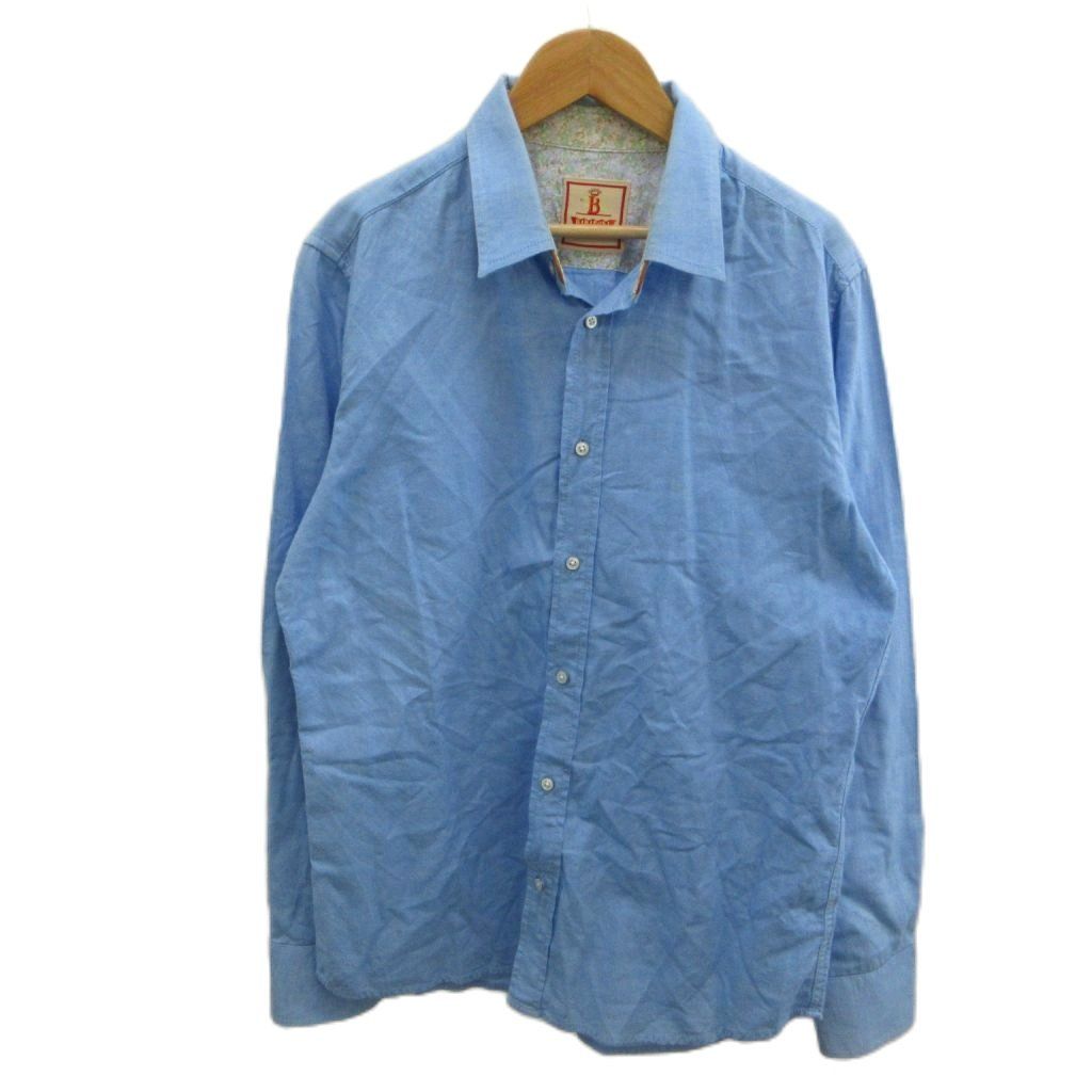バラクータ BARACUTA 長袖シャツ 40 ライトブルー 花柄 パイピング