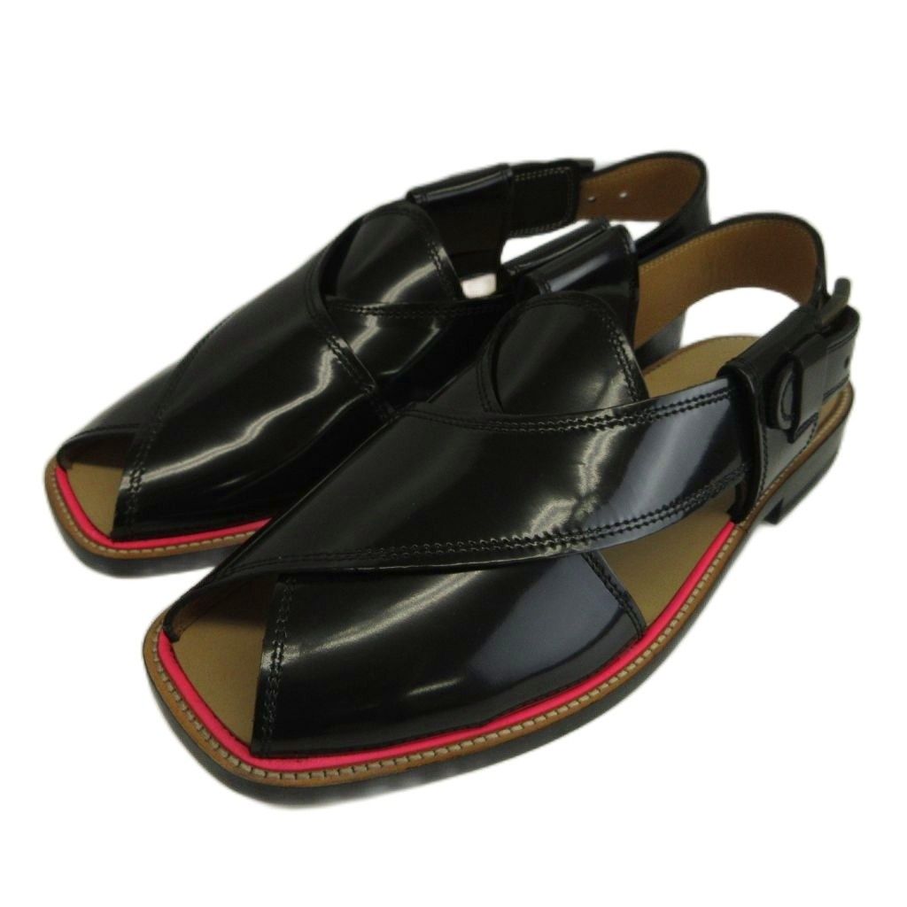 ポールスミス PAUL SMITH ロバート Robert サンダル 牛革 エナメル オープントゥ アンクルストラップ 8 26.5cm 黒 ブラック /XZ ■GY50