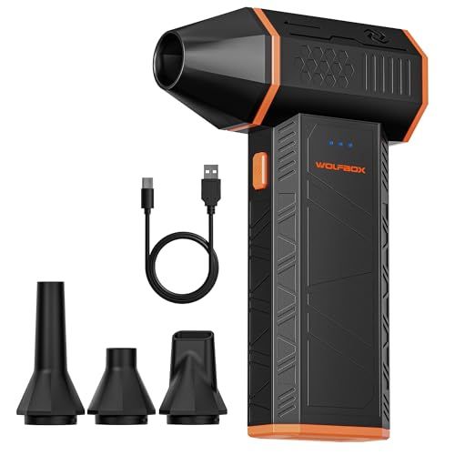 ☆新品☆【日本向け仕様・品質に自信あり2年交換保証】WOLFBOX エアダスター 204g超軽量 【洗車後の隙間吹き/日常掃除に最適】 電動 最大風速75m/s以上5000mAh大容量 240分連続稼働 4種ノズル付き 3段階調整 USB充電 7f5b7412