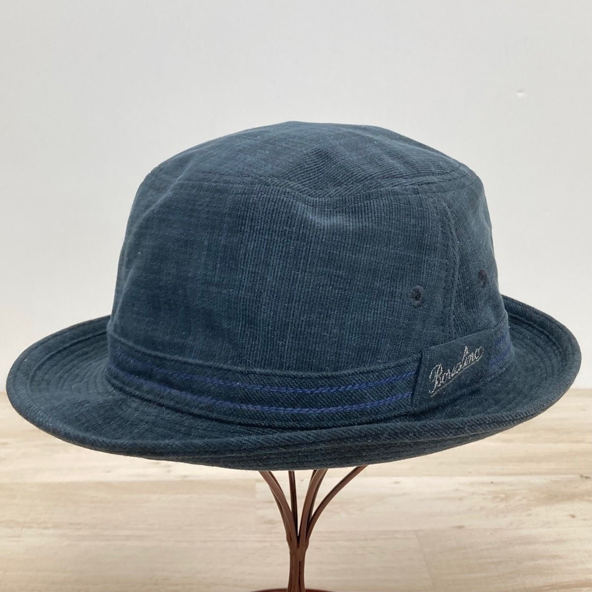 美品 Borsalino/ボルサリーノ ハット 帽子 コーデュロイ調 ネイビー 紺