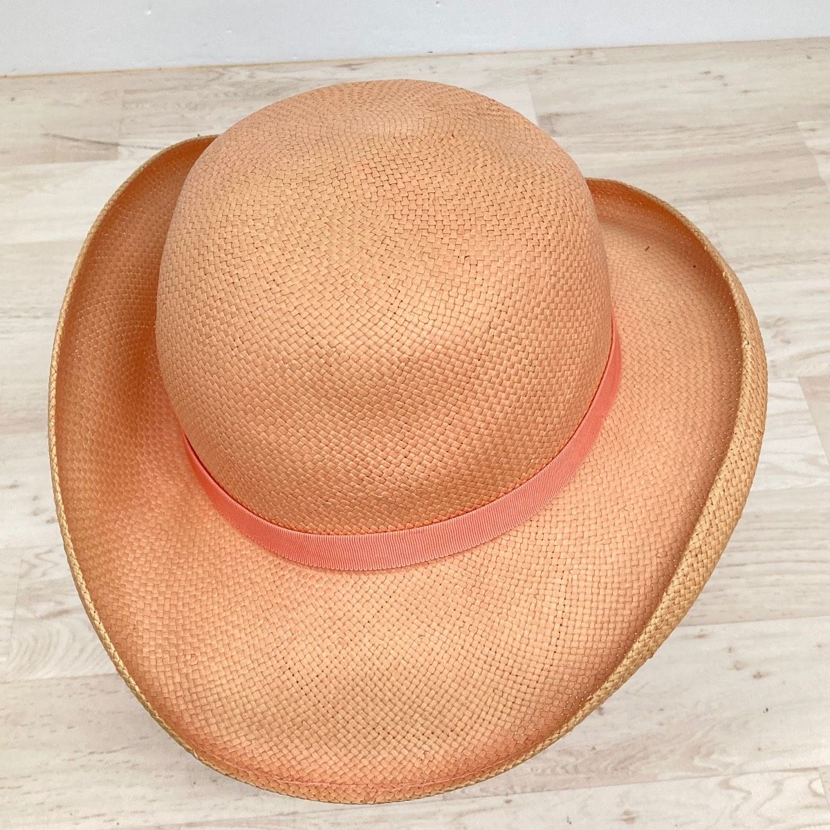 イギリス製　marida　マリーダ　麦わら帽子 美品 marida 麦わら帽子/ストローハット オレンジ系 リボン B 291 00
