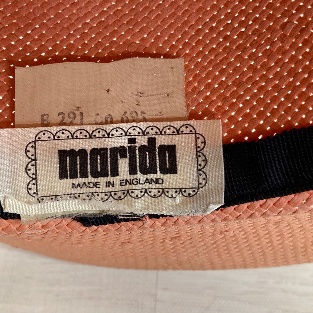 美品 marida 麦わら帽子/ストローハット オレンジ系 リボン B 291 00