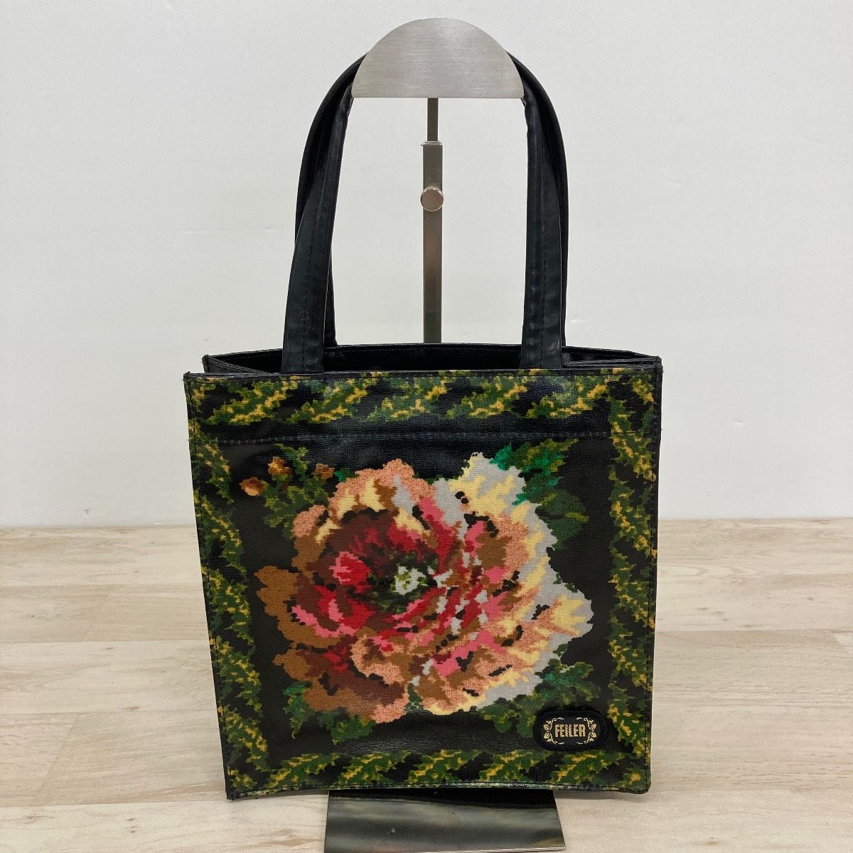 FEILER フェイラー シュニール織 トートバッグ ブラック 花柄 FEILER 