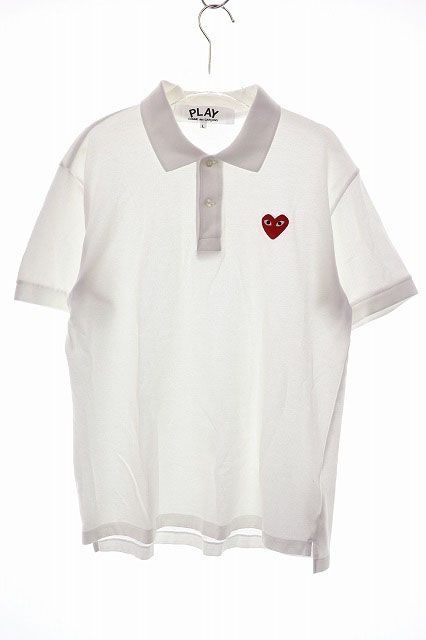 コムデギャルソン COMME des GARCONS PLAY ハート 刺繍 ロゴ ポロシャツ Lサイズ 半袖 ホワイト 【ブランド古着ベクトル】【中古】260627