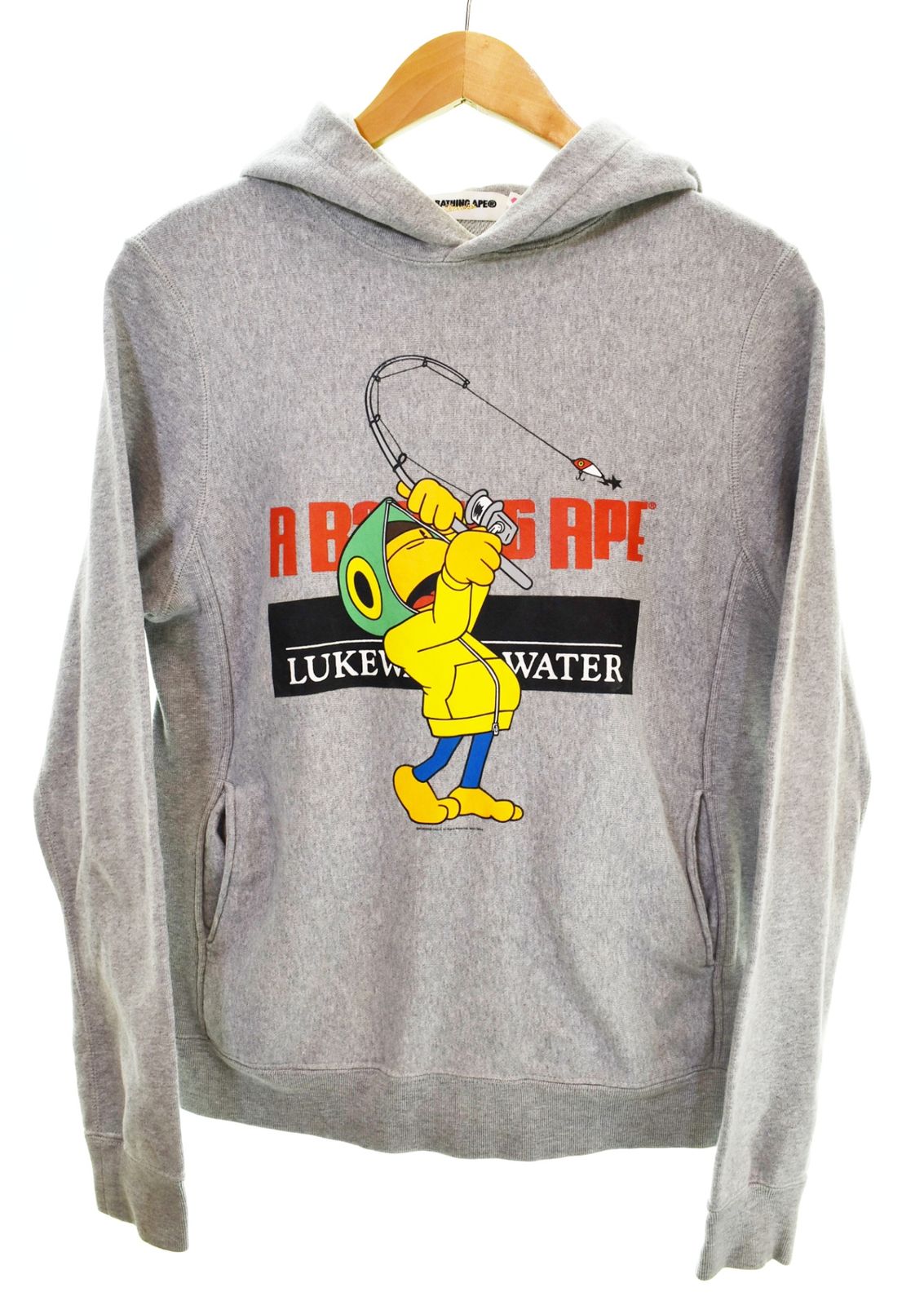 アベイシングエイプ A BATHING APE 00s Sweat Pullover Hoodie Milo スウェット プルオーバー フーディー フィッシング マイロ プリント S パーカ グレー Sサイズ 103MT-4891