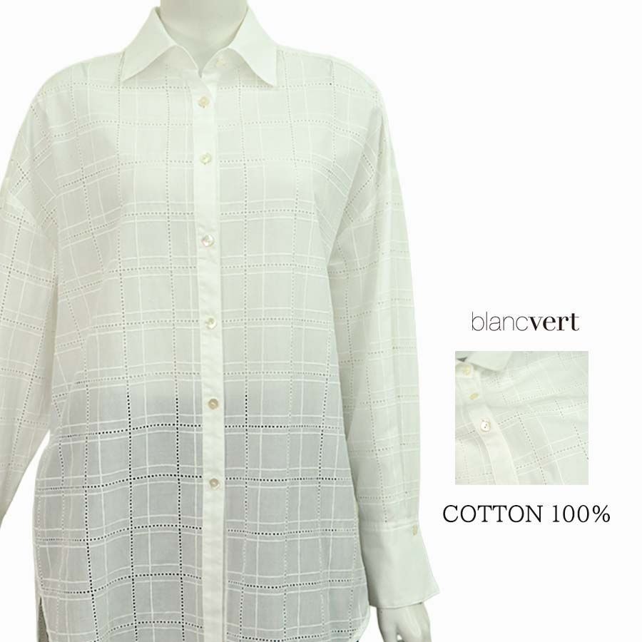 【定価￥47,000の70％OFF】BLANC VERT sensuelle【ブランベールセンシュエル】【春夏物】【レディース】コットンレースロング丈ブラウス/ホワイト【サイズ38】