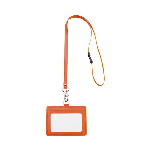 (まとめ) TANOSEE 合皮製ネームカードホルダー ヨコ型 ストラップ付 オレンジ 1個 【×30セット】 おすすめ 通販