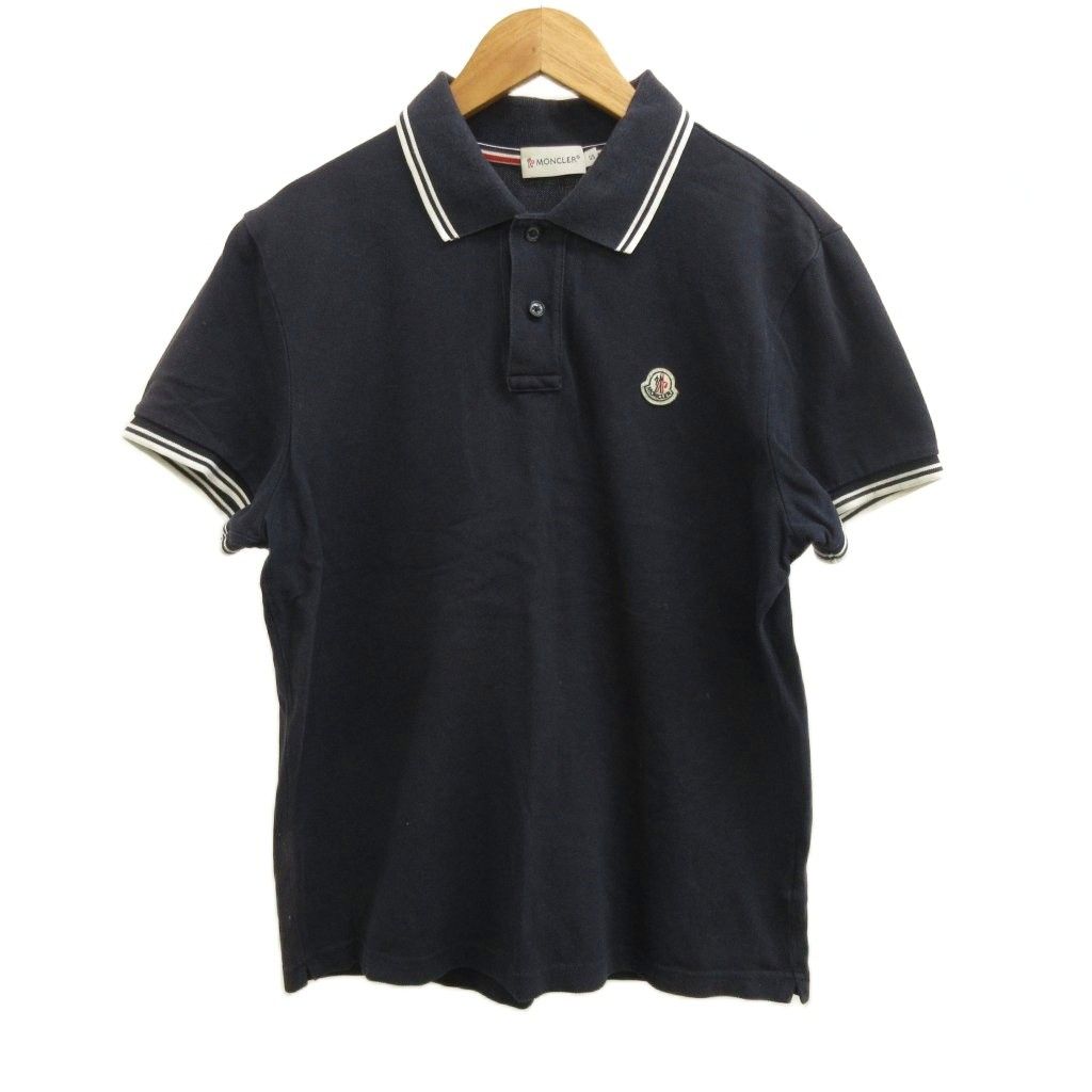 モンクレール MONCLER ポロシャツ S ネイビー 紺 ロゴワッペン 襟ライン 半袖 141-091-83043-00 /PP ■GY73