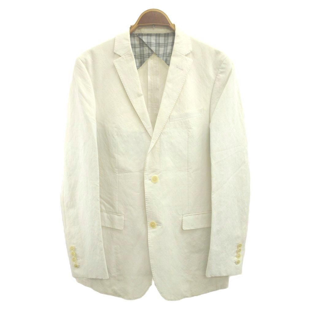 バーバリーブラックレーベル BURBERRY BLACK LABEL テーラードジャケット バチェック柄 上着 麻 リネン L 白 ホワイト チェック柄裏地 長袖 /YU ■GY19