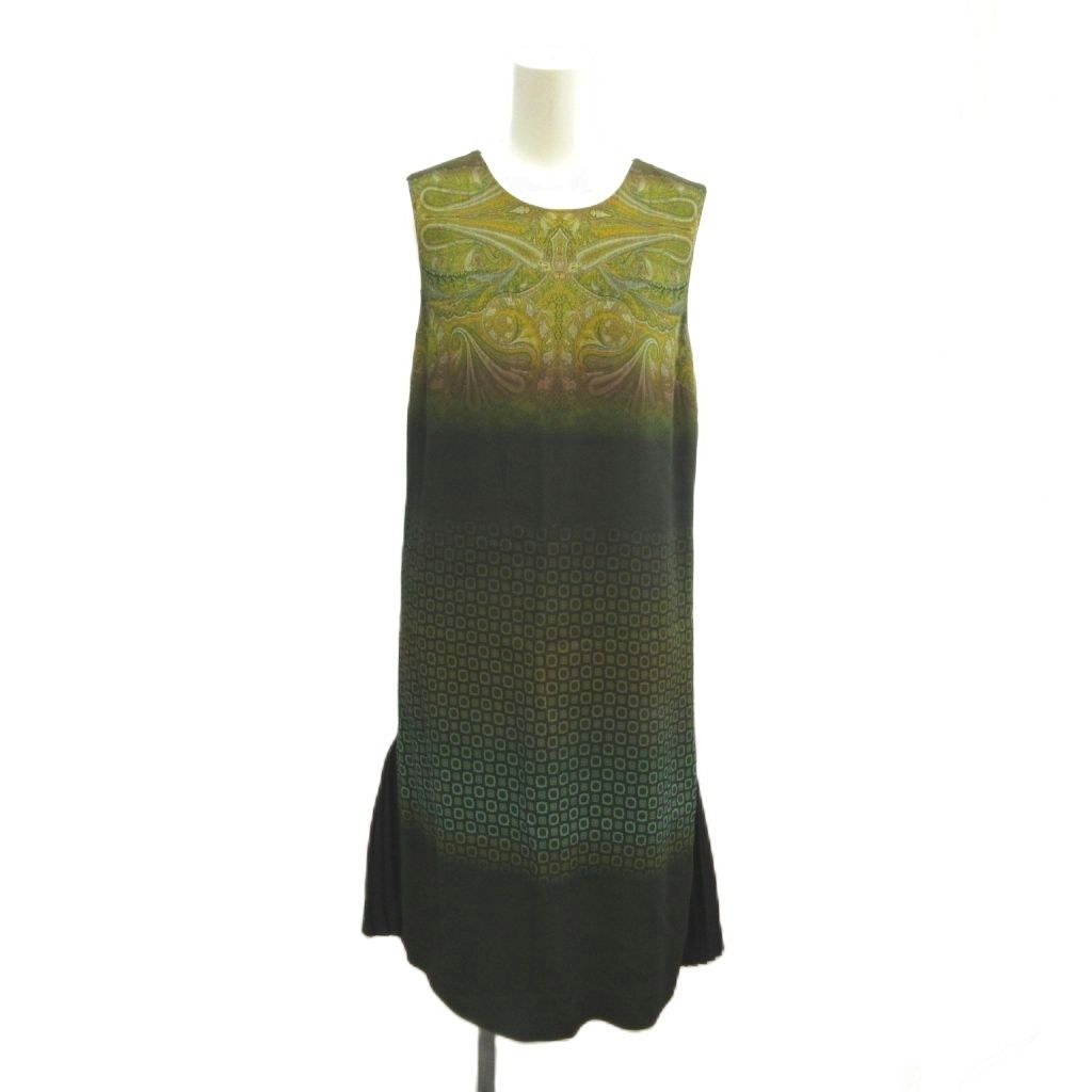エトロ ETRO ノースリーブワンピース 40 ブラック グリーン グラデーション ペイズリー柄 総柄 /NP ■GY19