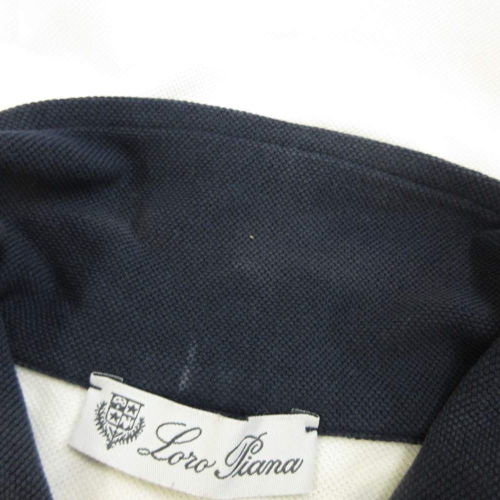 ロロピアーナ Loro Piana ポロシャツ 長袖 バイカラー ロゴ 刺繍 L 白