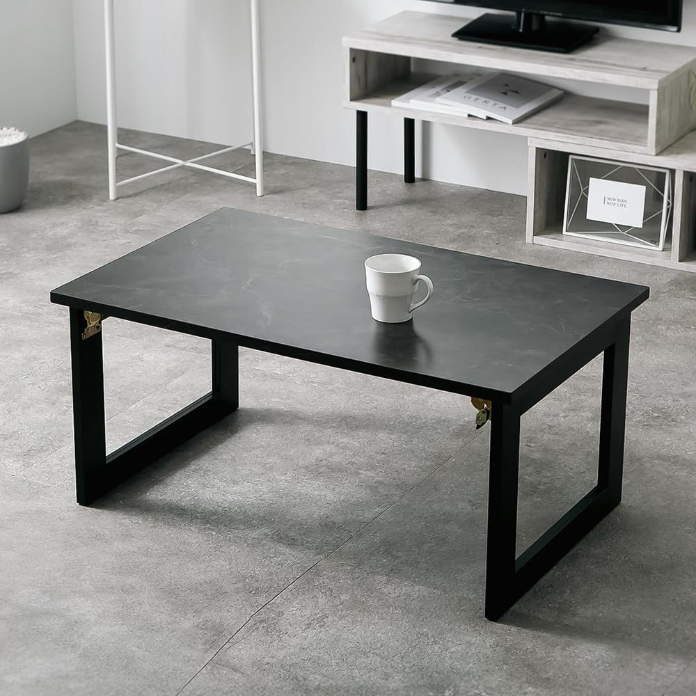 ★新品★アイリスプラザ テーブル ローテーブル 幅約80×奥行約50×高さ約37cm ヴィンテージ折りたたみローテーブル 1D1116-18 マーブルブラック 31d7b47f