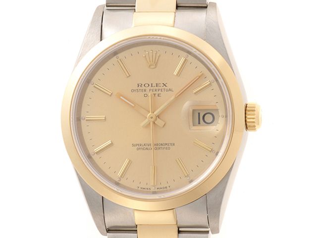 ROLEX ロレックス T番 ウォッチ パーペチュアル デイト 時計 15203 腕時計 K18イエローゴールド K18YG/ステンレス シャンパン 自動巻き ボーイズ【中古】432