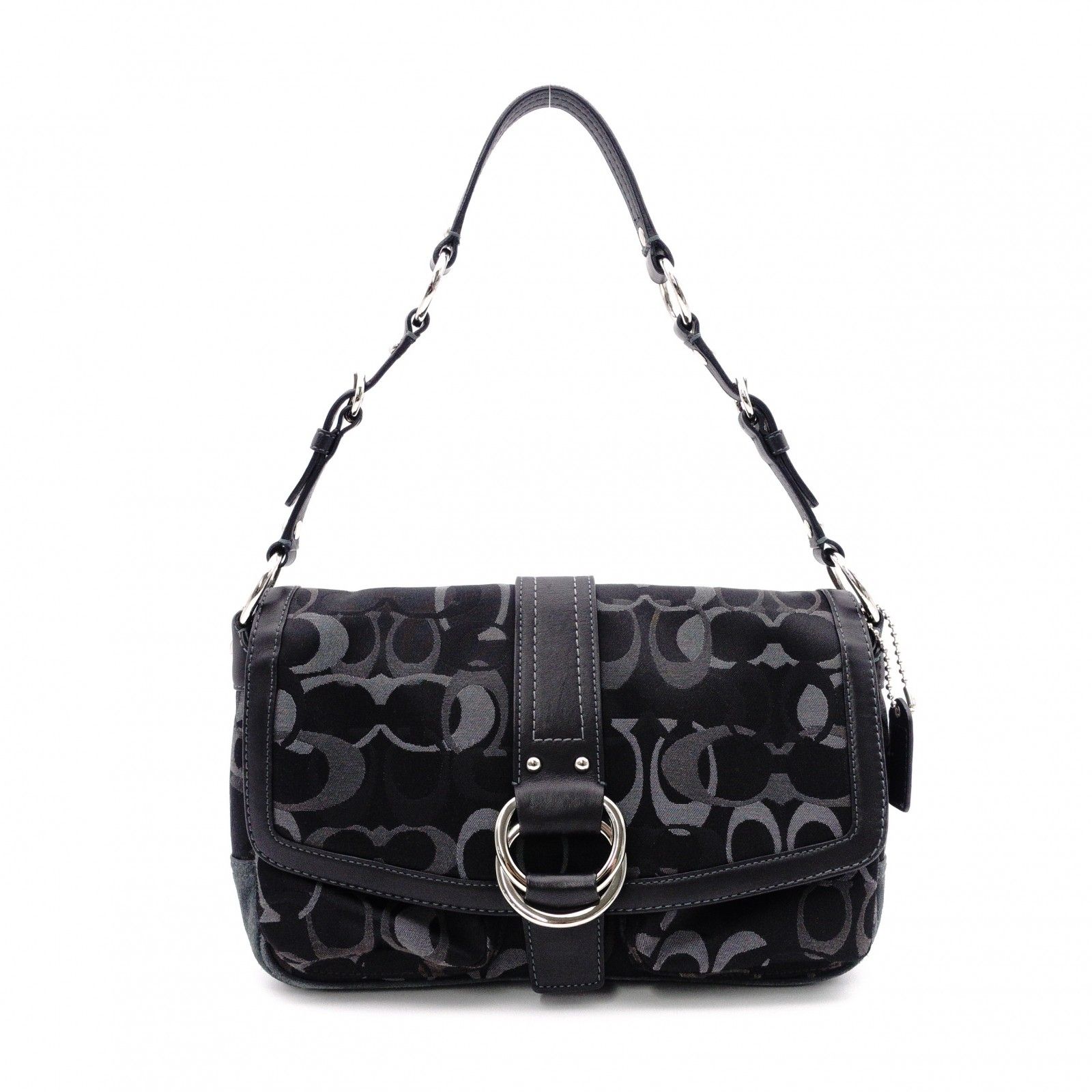 COACH コーチ ソーホー シグネチャー ショルダーバッグ キャンバス/レザー ブラック/グレイ レディース
