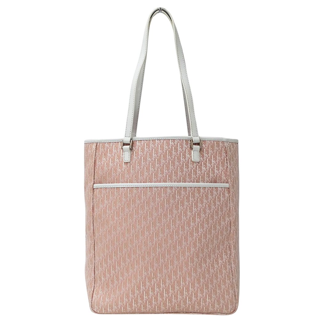 ディオール Dior バッグ レディース ブランド トートバッグ トロッター キャンバス ピンク ホワイト おしゃれ 【中古】