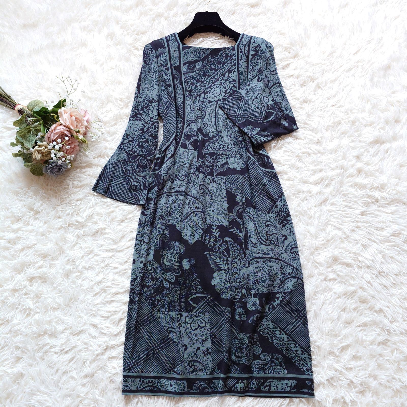 極美品】LEONARD レオナール ウール シルク ロングワンピース フレア