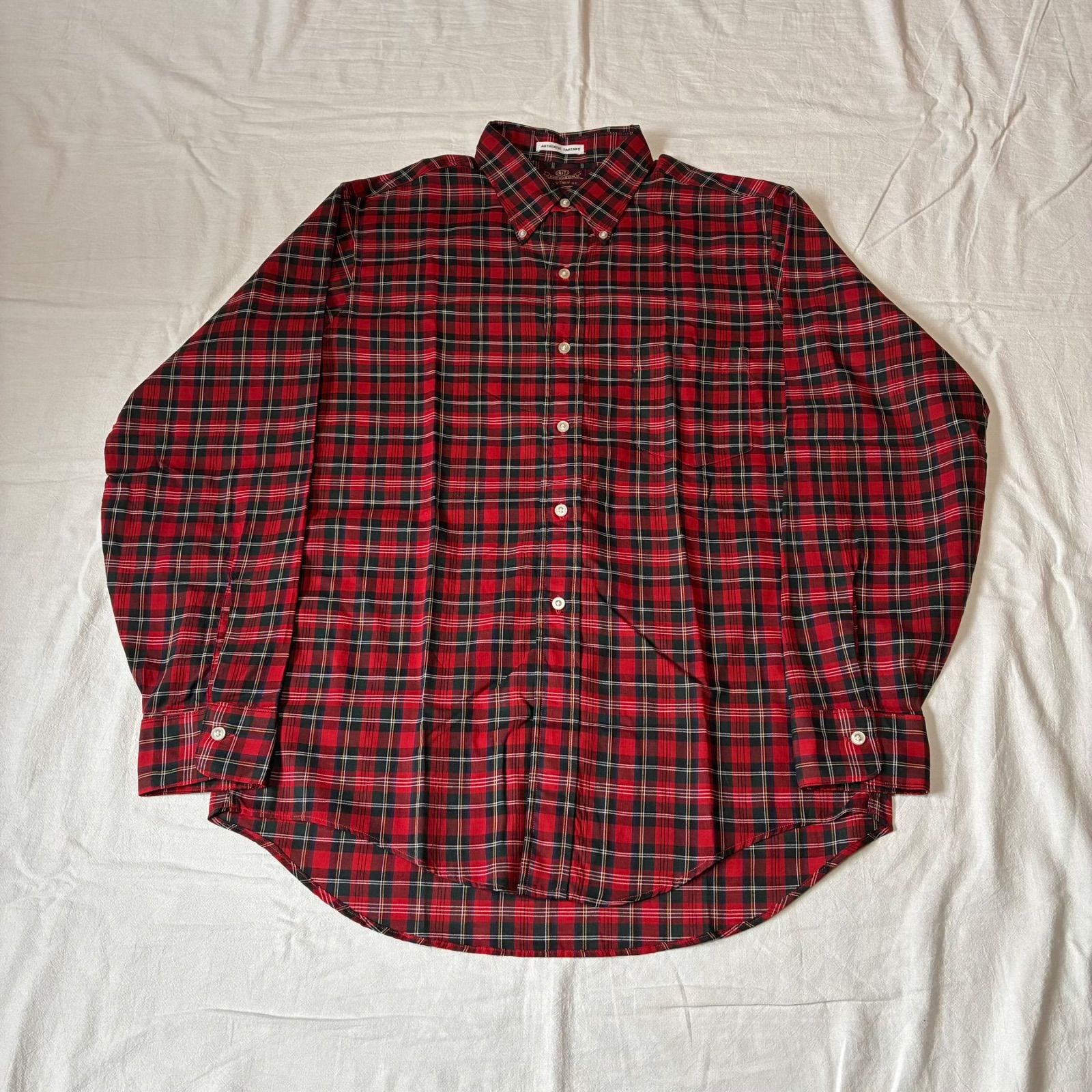 60s VAN HEUSEN ヴァン・ヒューゼン 長袖シャツ V-Taper ボタンダウン タータンチェック柄 レッド M表記