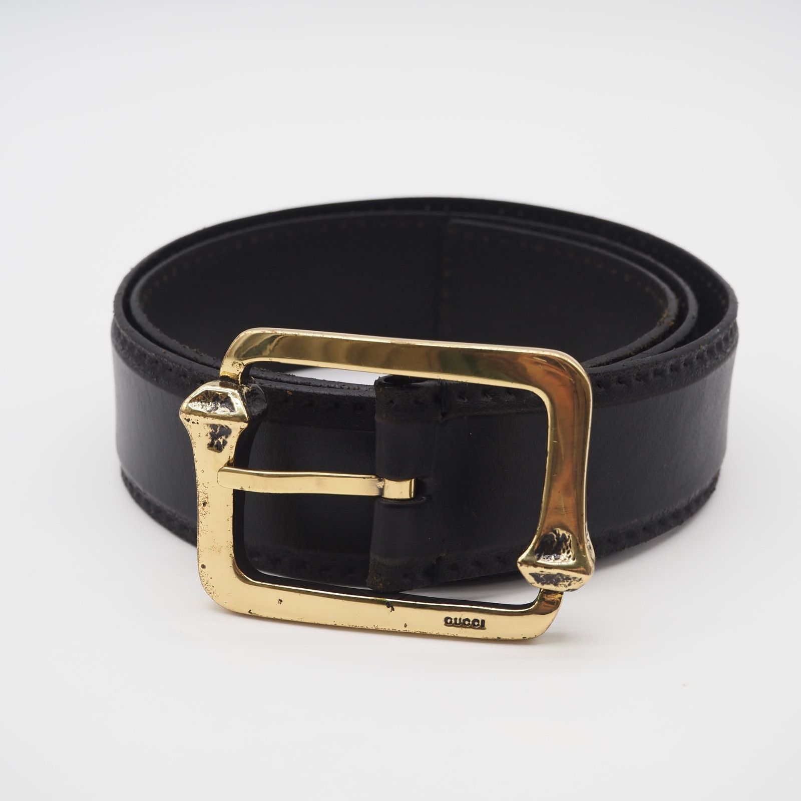 GUCCI バンブー レザー ベルト ブラック ゴールド グッチ