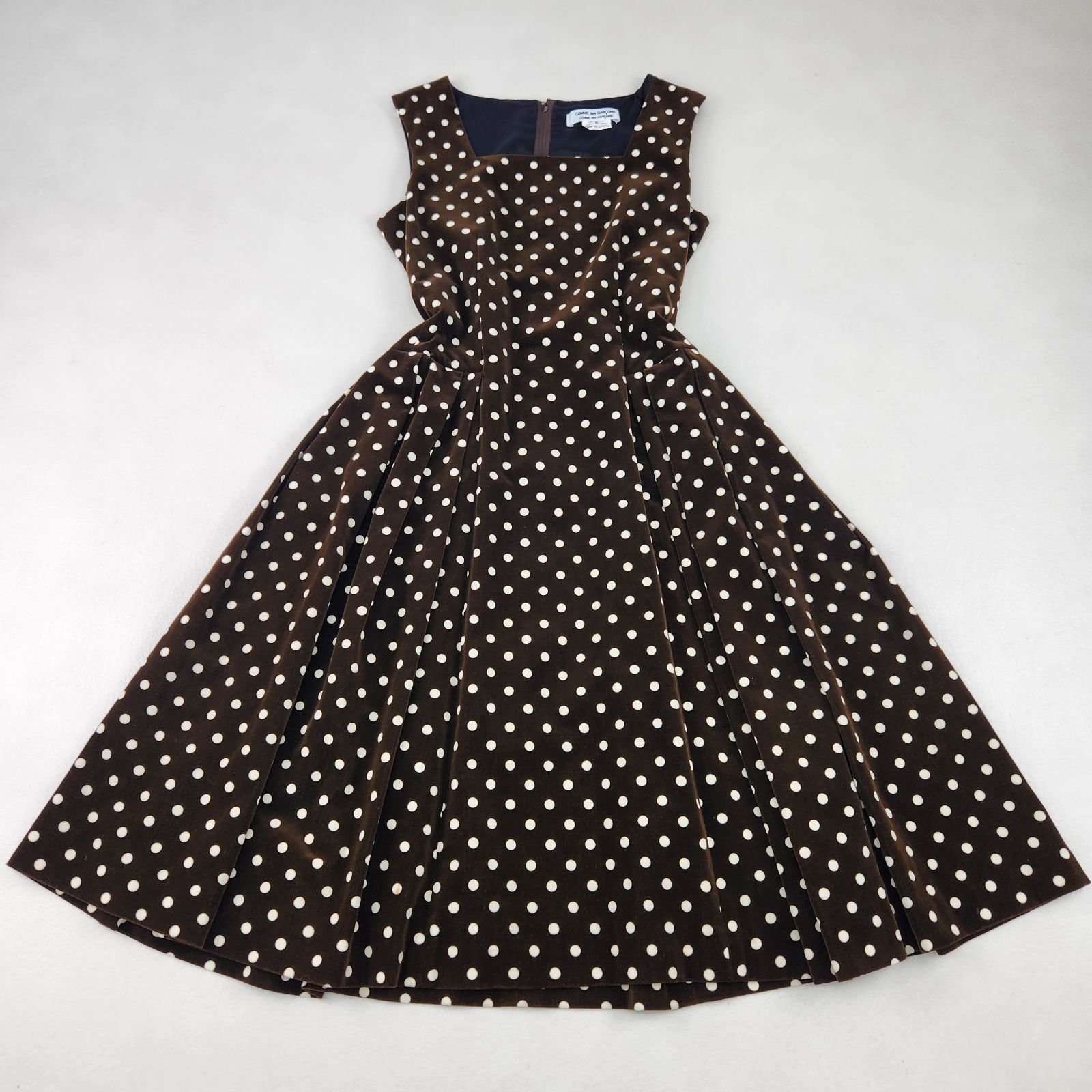 COMME des GARCONS ロングワンピース コムデギャルソン コムコム ベルベット ドット スクエアネック フレア ブラウン