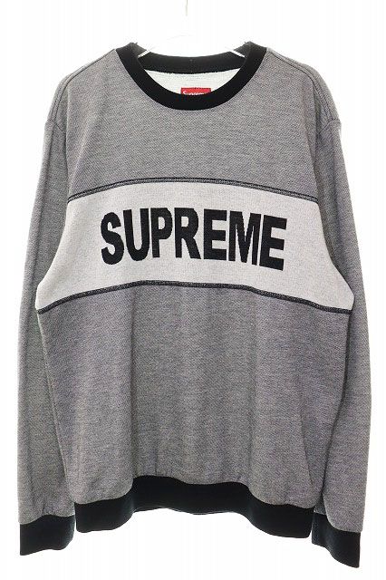 シュプリーム SUPREME 17SS TONAL STRIPE LOGO CREWNECK BLACK M トーナル ストライプ ロゴ クルーネック 長袖 ブラック 【ブランド古着ベクトル】【中古】☆AA★260627