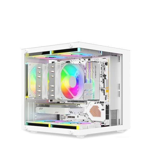 超小型 MicroATX MiniITX PCケース 強化ガラス側板 コンパクトデスクトップケース (ホワイト)e 8308b0e1