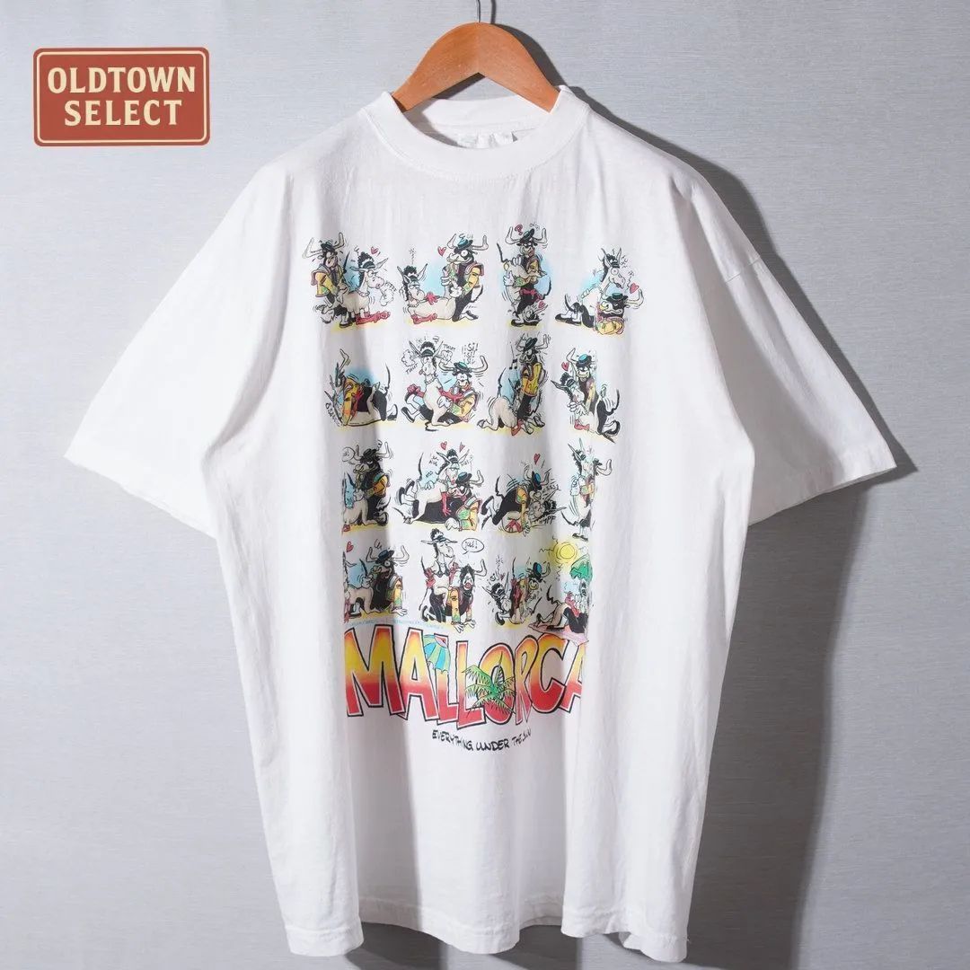 90s 四十八手 Tシャツ エロT L ホワイト ヴィンテージ Vintage EUROPE TREND SPORTS マヨルカ ヴィンテージT キャラT オーバーサイズ ビッグシルエット アメカジ ストリート 古着 T340