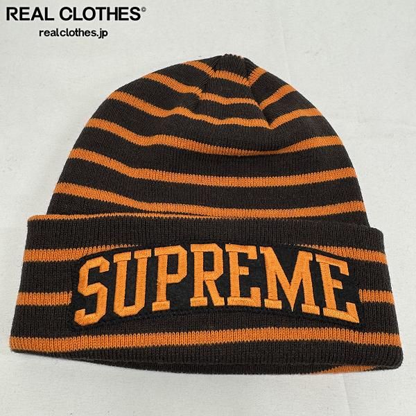 SUPREME ニット帽 黒/オレンジ Supreme/シュプリーム【14AW】Team Stripe Beanie ビーニー/ニット帽
